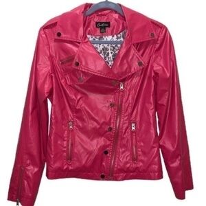 CARTISE Hot pink faux leather moto jacket EUC
